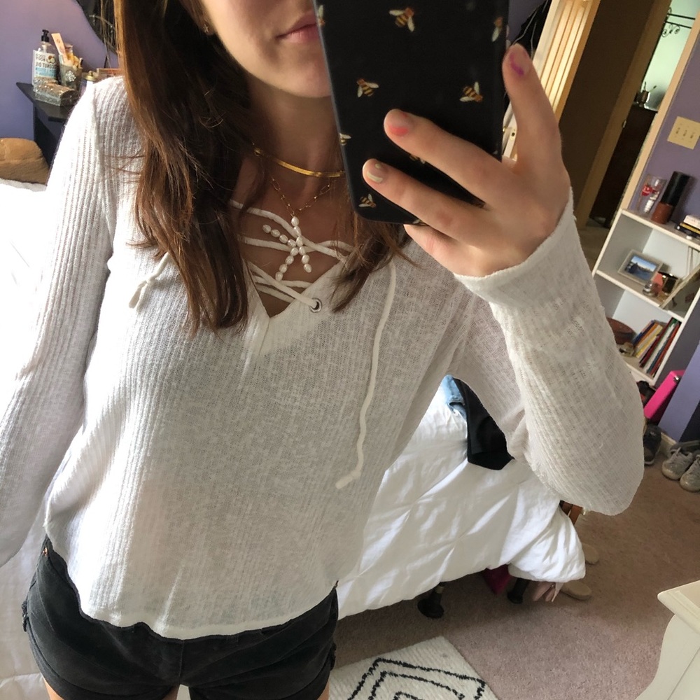 White H&M Long Sleeve Cross Top🤍
